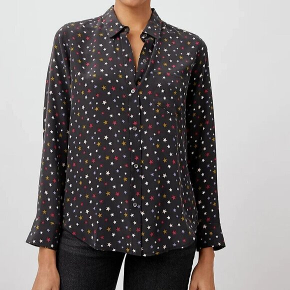 Rails Kate Silk Rainbow Stars Shirt Women's Size XS Button Front Long Sleeves - Picture 1 of 9